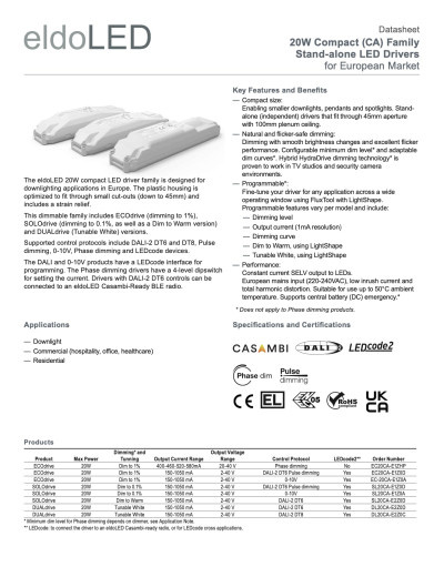 eldoLED Compact (CA) Family Stand-alone LED Drivers