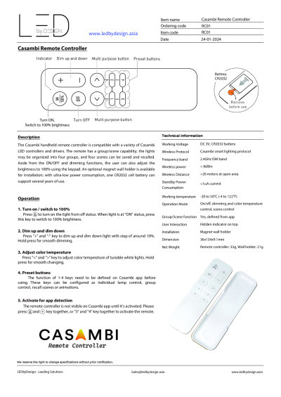 Catalogs - Casambi Remote Controller - LED by Design